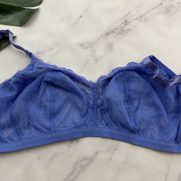 Panache Imogen Bralette Size 34 FF Periwinkle Blue Lace Wire Free 10166 - Picture 6 of 8